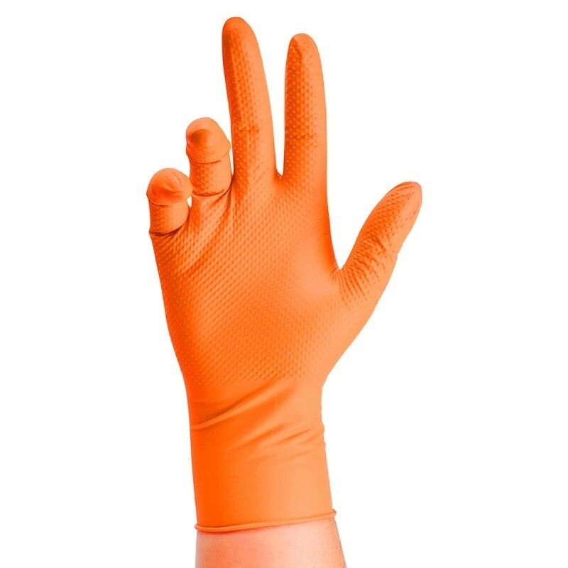 GLOVEWORKS HD Orange Nitrile Disposable Gloves Mil Raised Diamond Texture