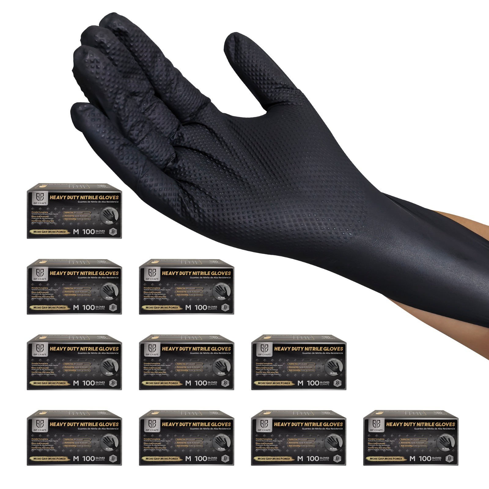 GP Craft Black Large Nitrile Gloves Diamond 8Mil Disposable Latex Free 1000/Case