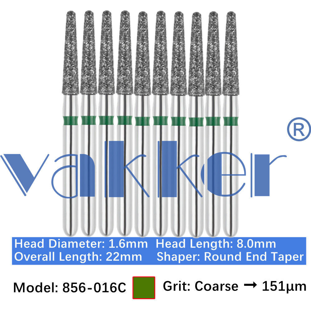 Vakker Dental Round End Taper FG Diamond Bur 856-016C Coarse Grit 10/pk