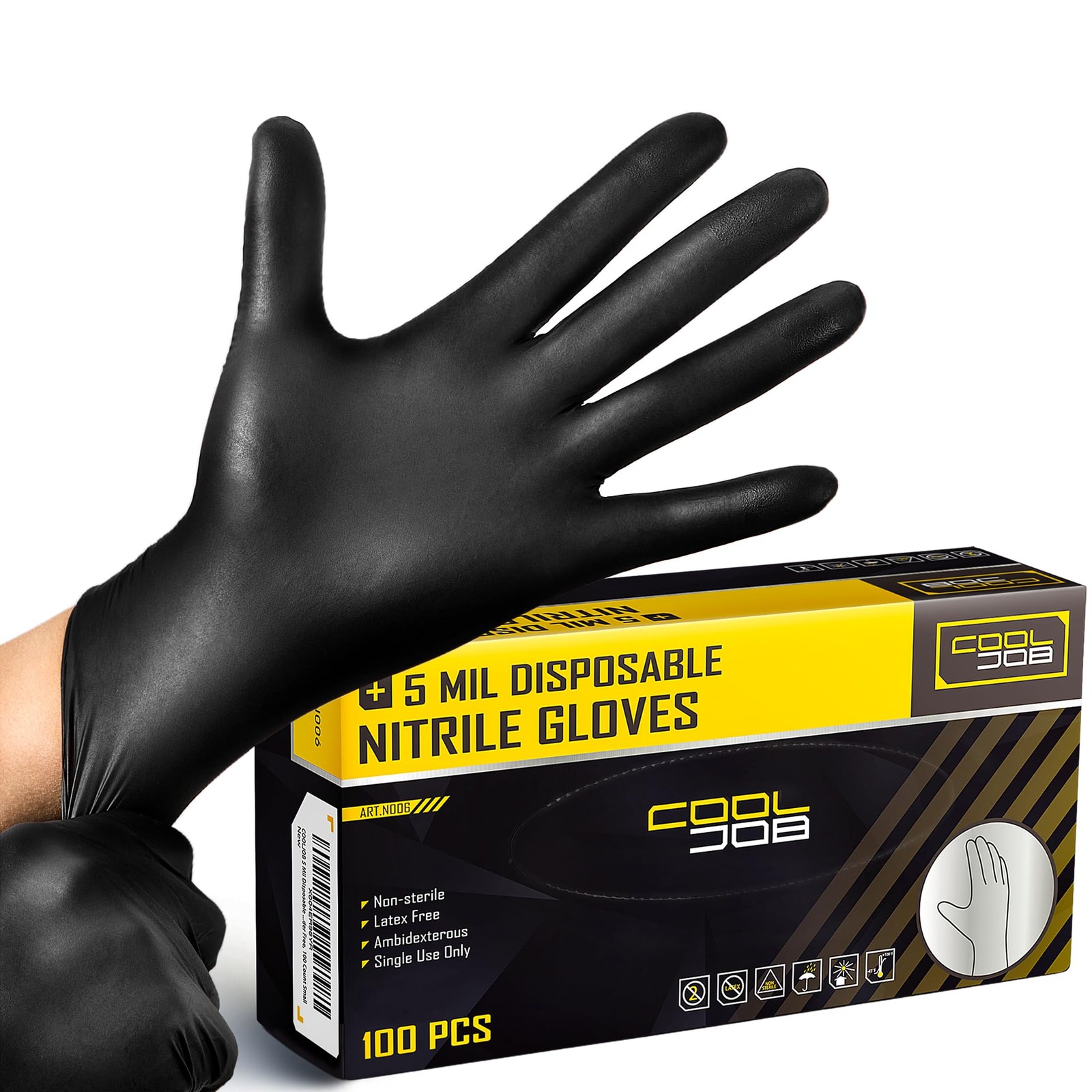 5 Mil Black Disposable Nitrile Gloves for Men, Heavy-Duty for Household Clean