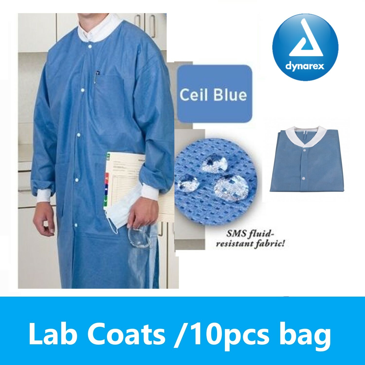Dental Medical Hospital Premium SMS Lab-Coats PPE FDA, /Pocket, Unisex, 10/Pack