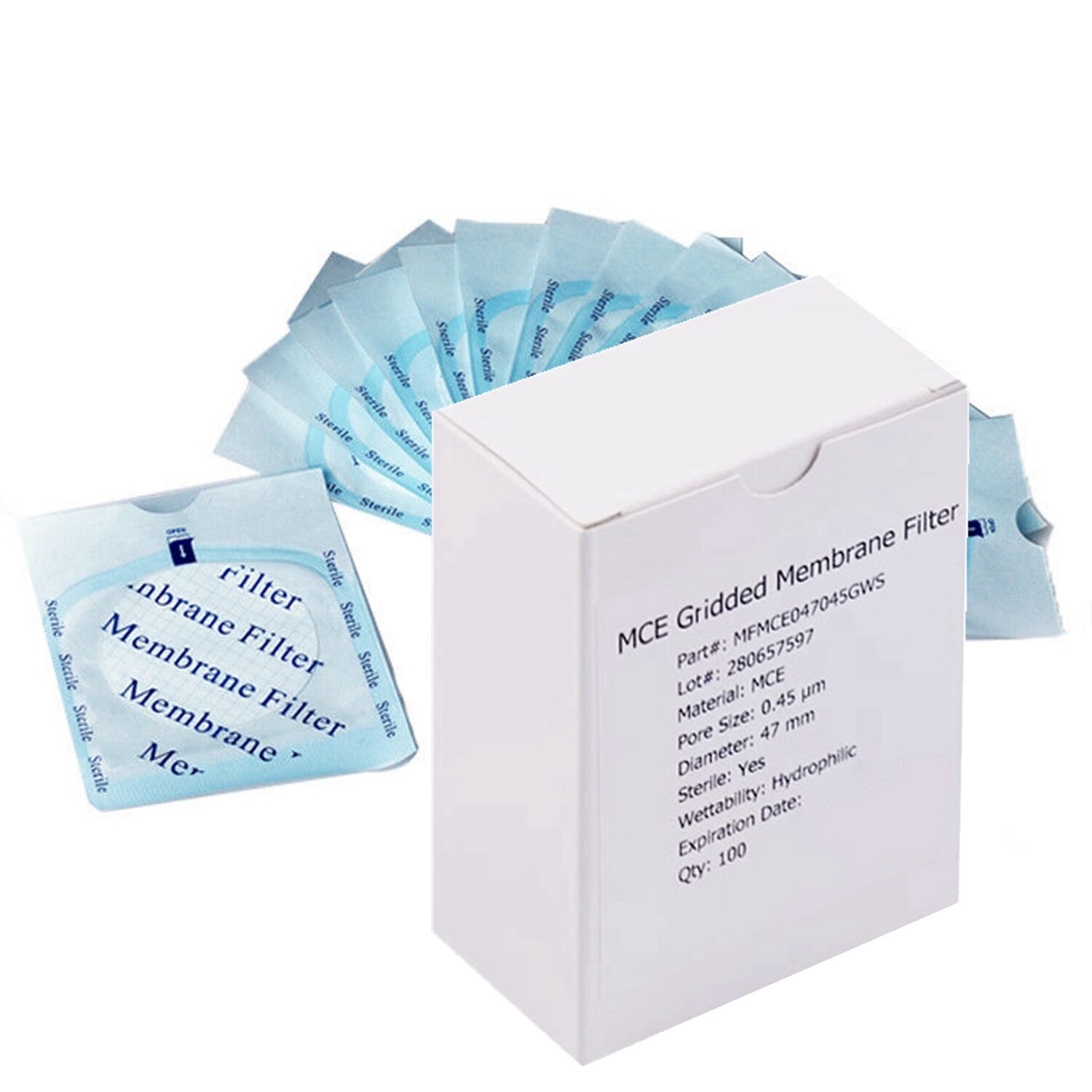 10000PCS 0.45µm/47mm Sterile LAB Membrane Filter Gridded MCE Individually Packed