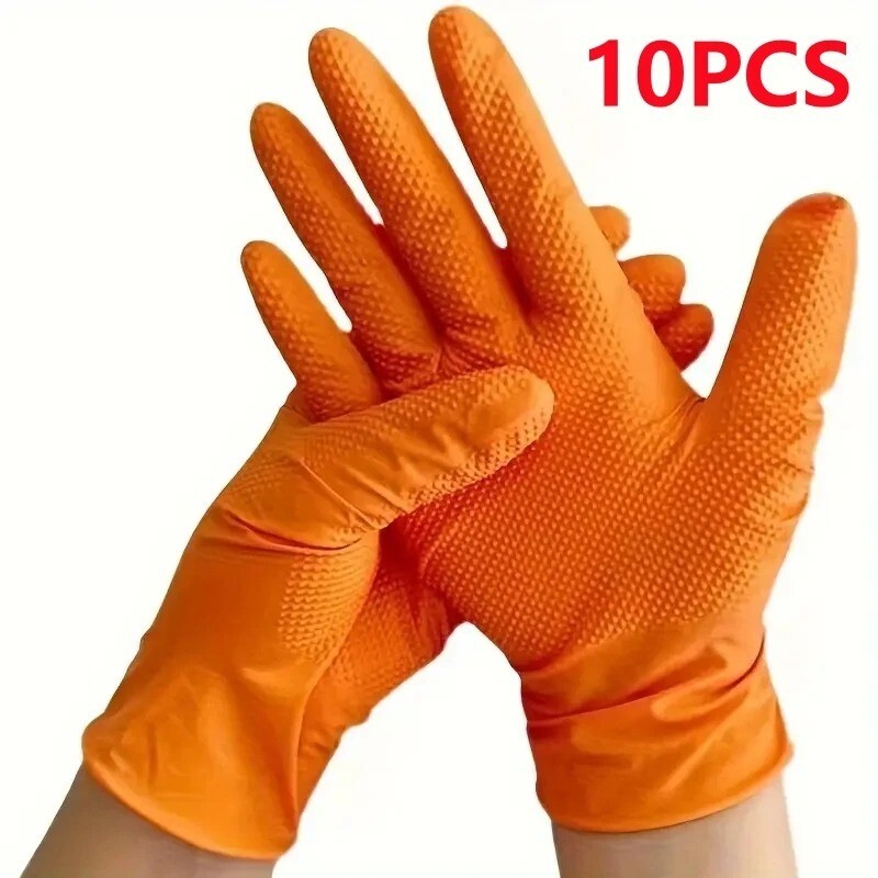 GLOVEWORKS HD Orange Nitrile Disposable Gloves Mil Raised Diamond Texture