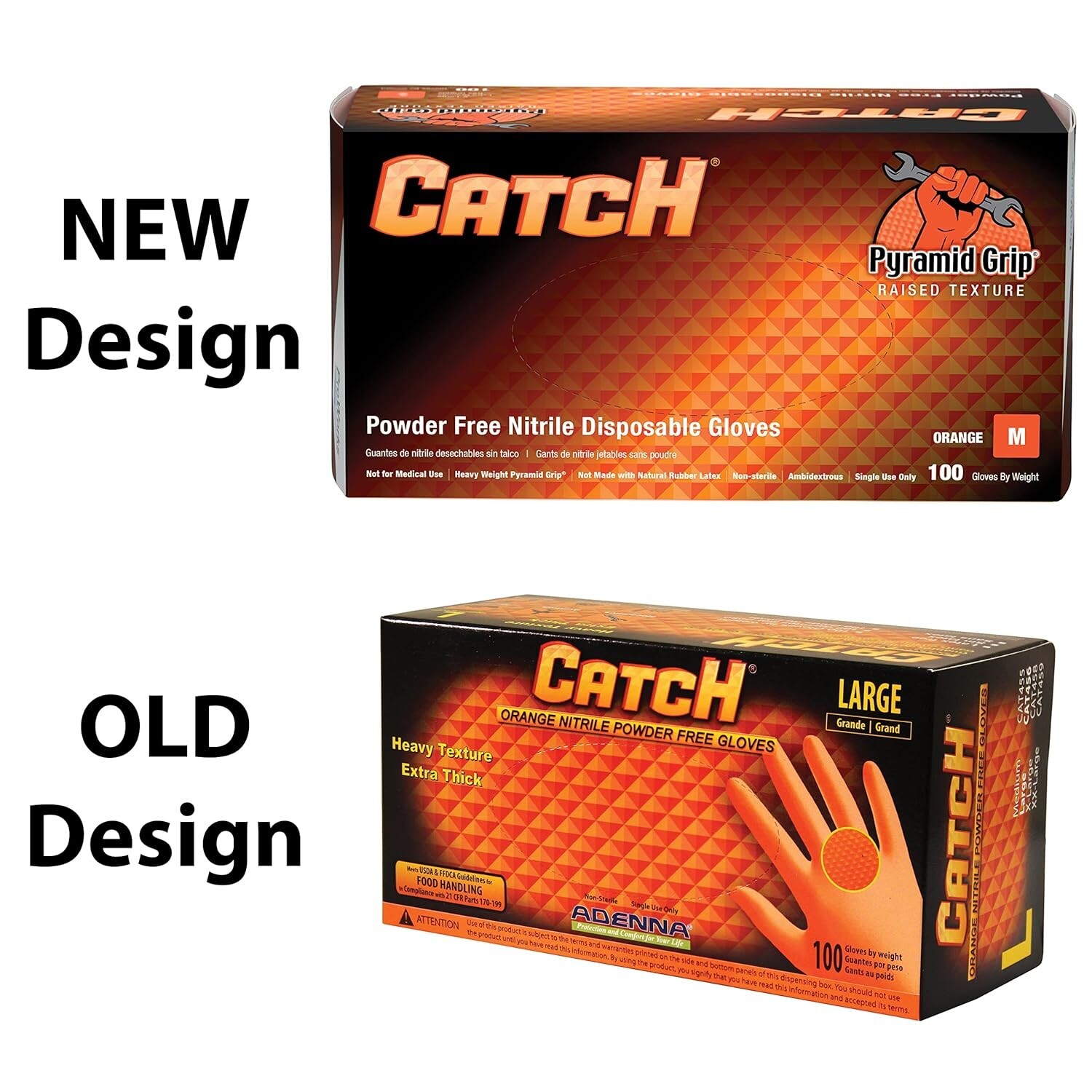 CATCH Nitrile Disposable Gloves Pyramid Grip Orange 9 mm Box of 100 MEDIUM