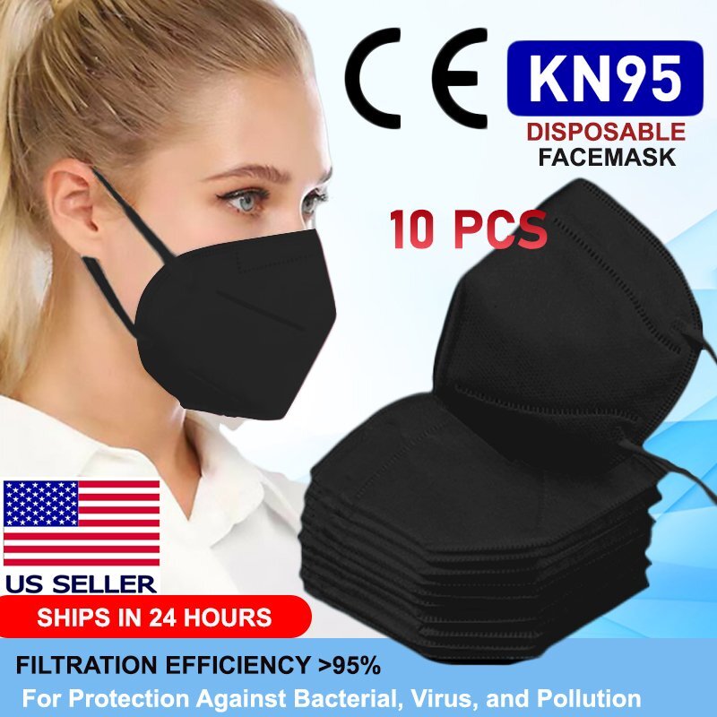 BLACK KN95 Protective 5 Layers Face Mask Disposable Mouth Cover Respirator (X10