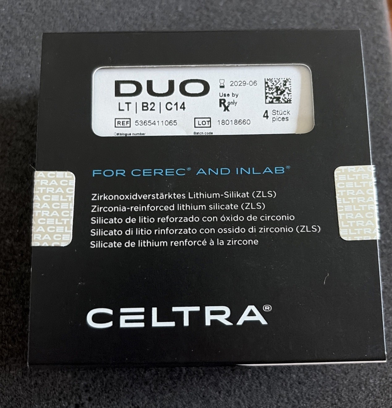 CEREC Dentplsy Sirona Celtra DUO – LT B2 / C14 – 4 Milling Blocks – PrimeMill