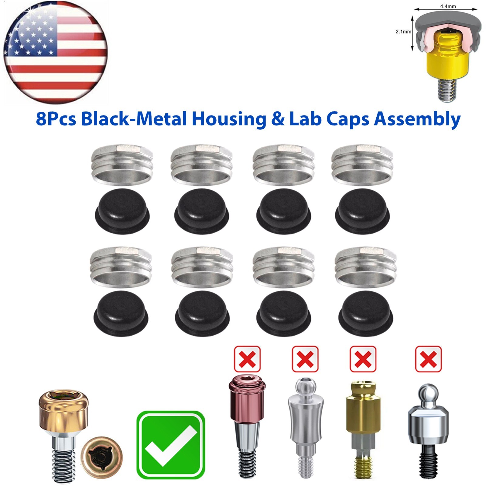 US 8Pcs Dental Overdenture Retention Caps For Implant Locator Abutment Inserts