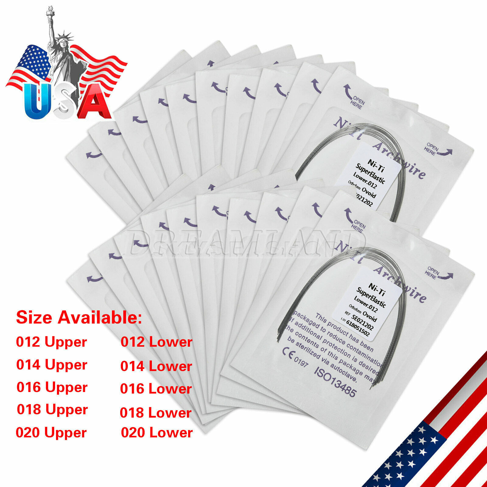 100 PCS dental orthodontic super elastic niti round arch wires Ovoid form 10 bag