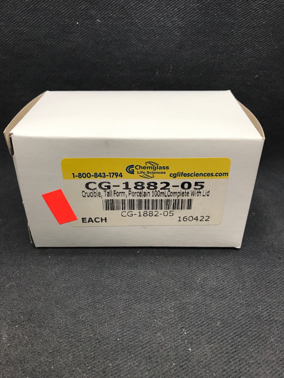 CHEMGLASS 100mL Tall Form Porcelain Crucible With Lid CG-1882-05