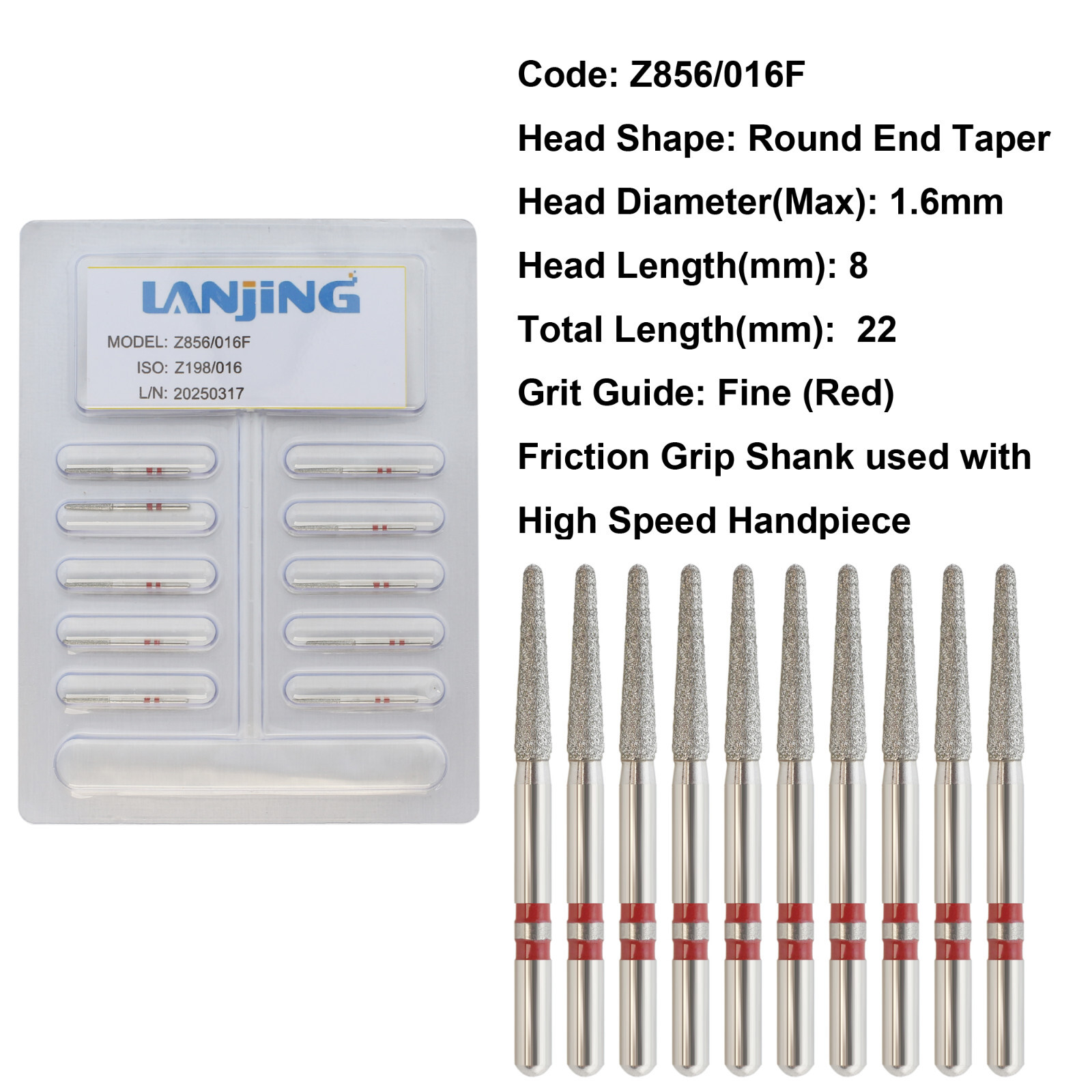 20 Types Zirconia Dental Diamond Burs FG Friction Grip for High Speed Handpiece