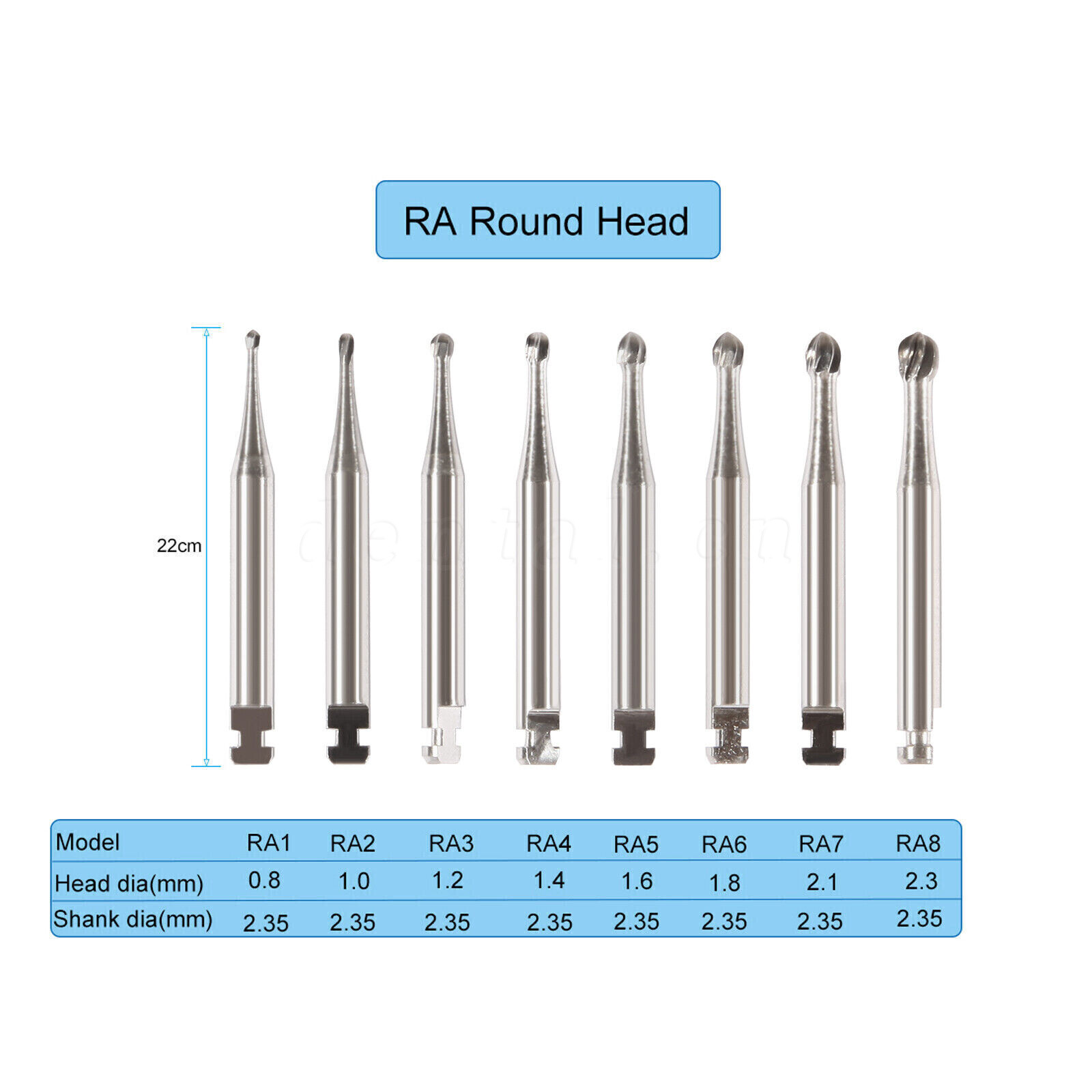5 Pcs/Pack Dental RA Round Carbide Bur For Slow Speed Latch Type RA 1#- RA 8#