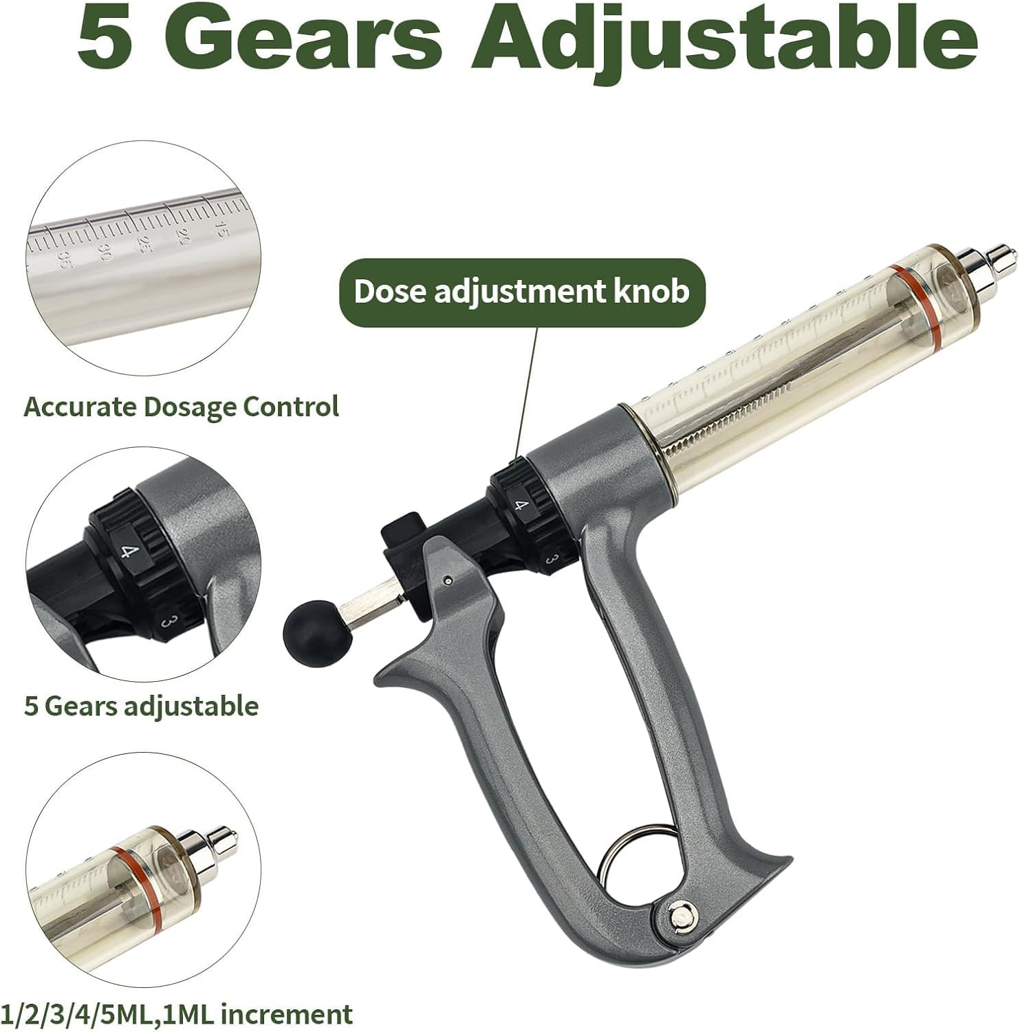 50Ml Semi-Automatic Livestock Syringe Kit: Includes Spare Syringe, Luer Lock Adj