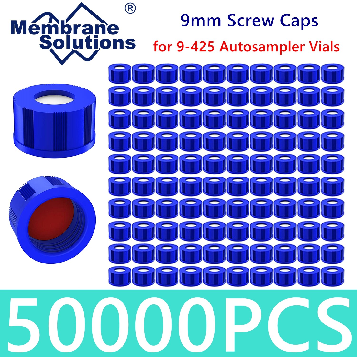 50000Pcs 2ml Vial Caps 9mm Screw Top White Silicone/Red PTFE Septa 9-425 HPLC GC