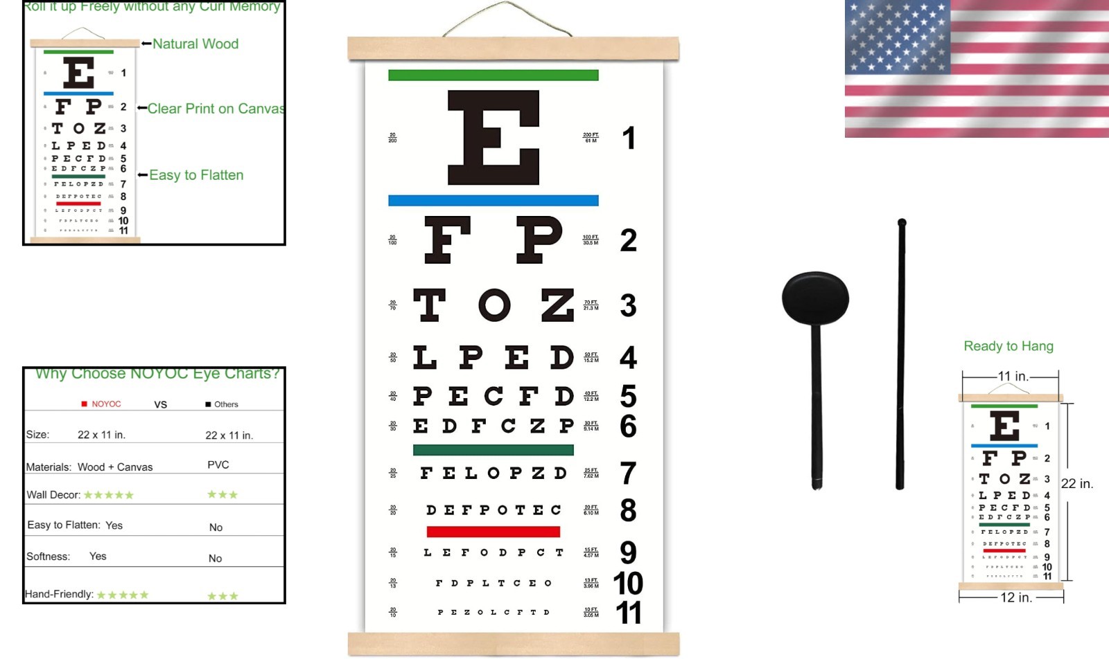 Snellen Eye Chart with Wooden Frame 22×11 Inch