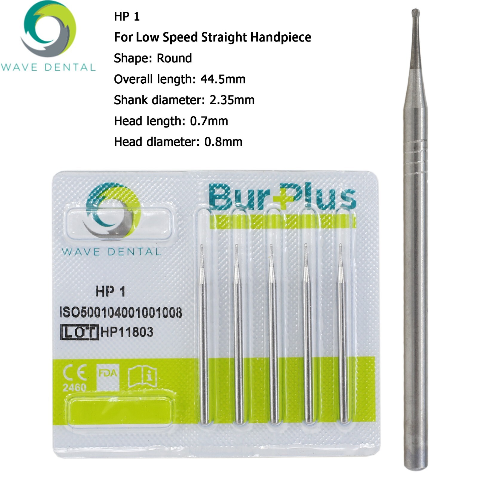 Wave Dental Carbide Burs HP Round 1/4 2 4 6 8 For Low Speed Straight Handpiece