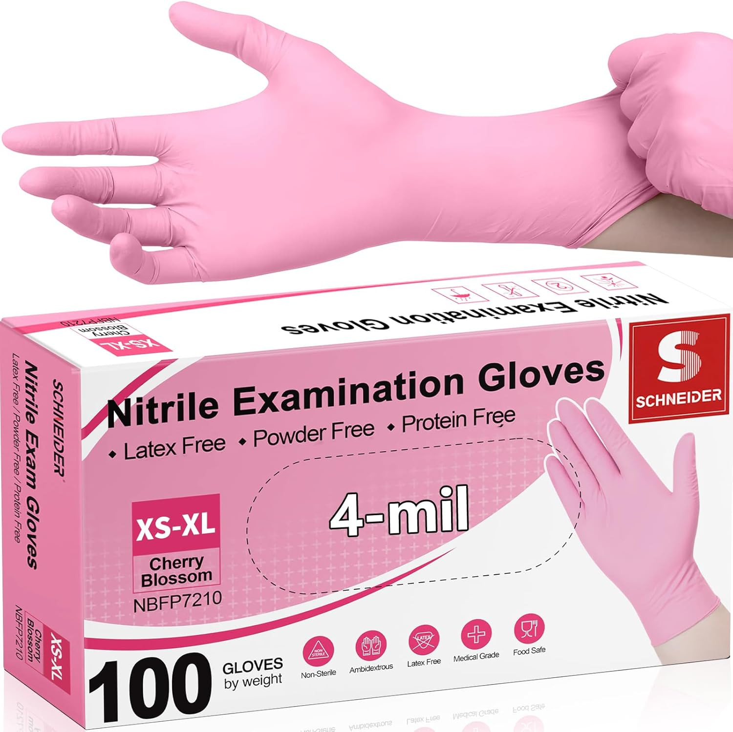 Schneider Medical Nitrile Exam Gloves, 4-Mil Medical Gloves Disposable Latex Fre