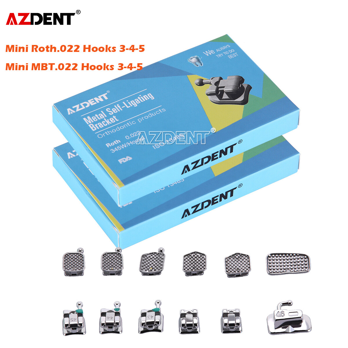 AZDENT Dental Orthodontic MIM Self Ligating Bracket Braces with Buccal Tubes
