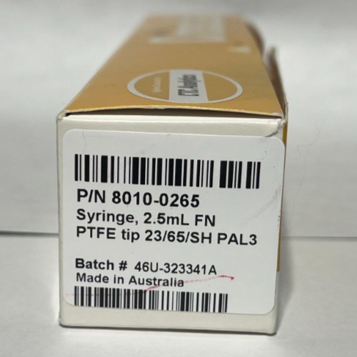Agilent 2.5 mL Autosampler Syringe 8010-0265 PTFE PAL3 23 G 65 mm Lot 1
