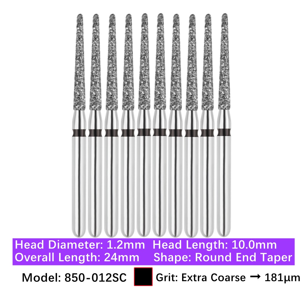 10/pk Dental FG High Speed Diamond Burs Round End Taper Super Coarse 850-012SC
