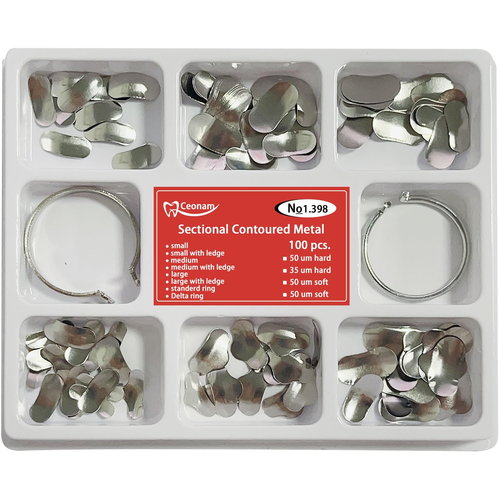 100 Pieces Stainless Steel Sectional Contoured Metal Dental Matrices Kit…