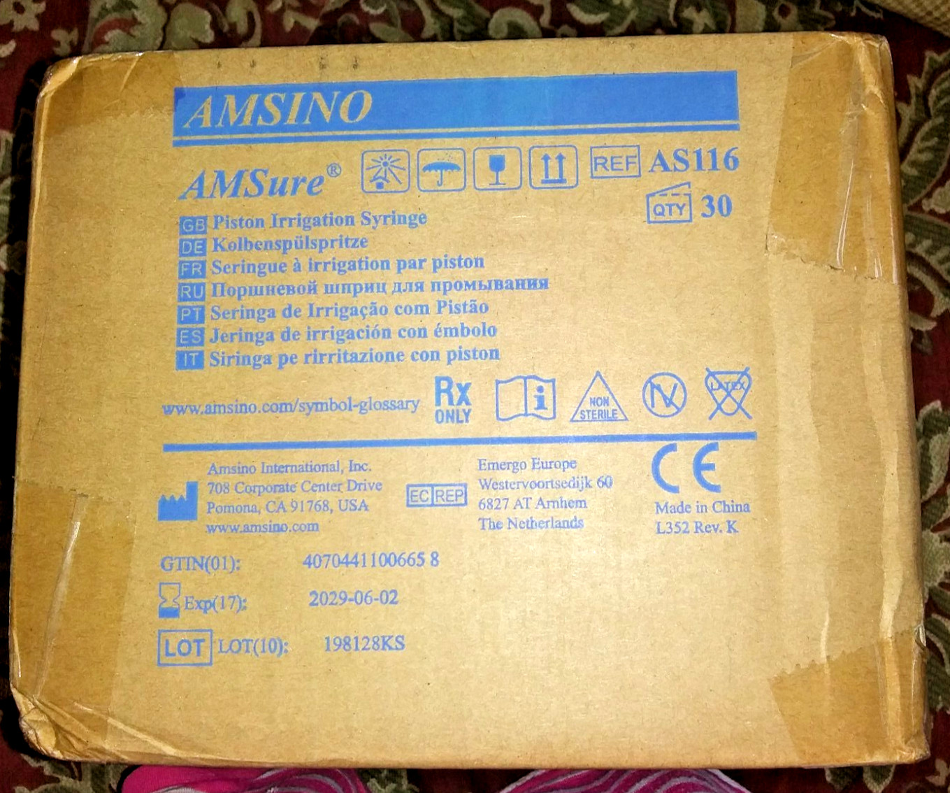AMSINO AMSure AS116 Piston Irrigation Syringe Box of 30 Count
