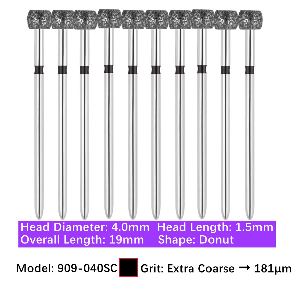 10/Pk Vakker Dental Round Wheel Donut FG Diamond Bur 909-040SC Super Coarse Grit