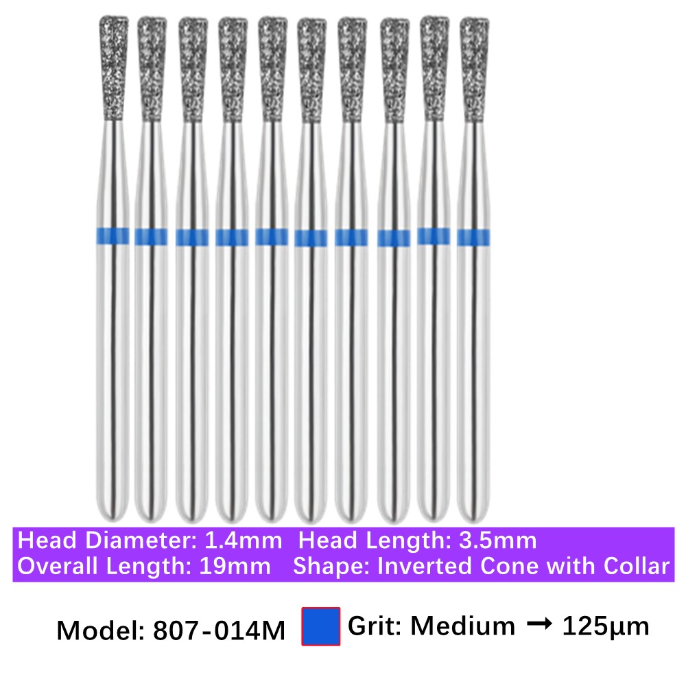 10/pk Vakker Dental Inverted Cone FG Diamond Burs 807-014M Medium Grit