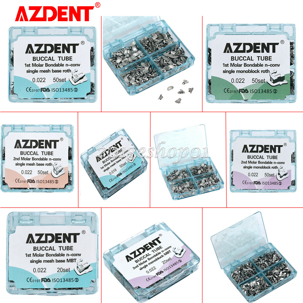 AZDENT Dental Orthodontic Sgl Buccal Tubes 1st 2nd Molar Tube Roth MBT.022 .018