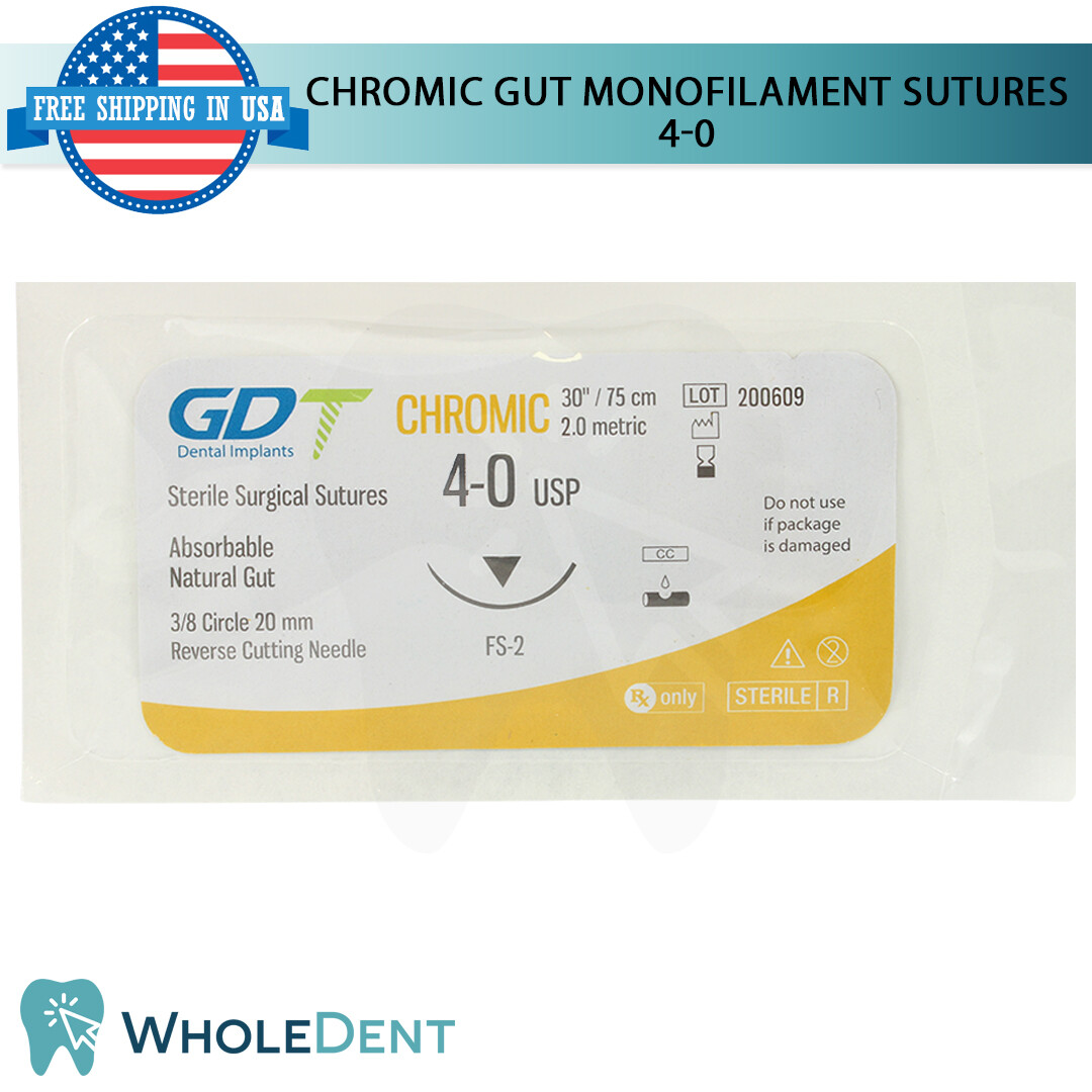 Chromic Gut Collagen Dental Thread 3/8 Circle Reverse Sterile 3-0/4-0/5-0