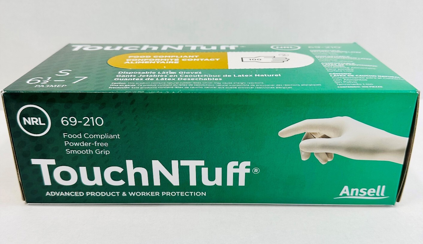 *100-Pieces* Ansell TouchNTuff Disposable Latex Gloves 6.5-7 Small 69-210