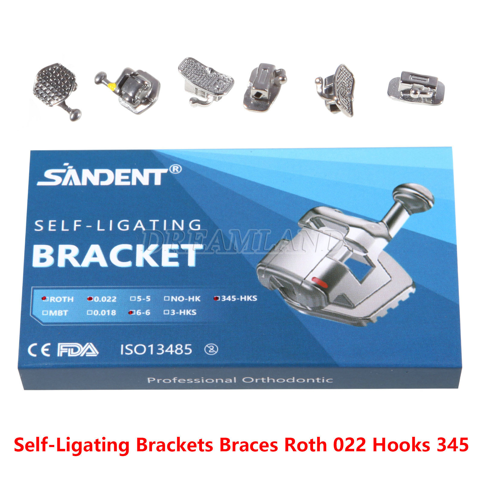 SANDENT Dental Metal Self-Ligating Brackets Braces Mini Roth.022 Hooks 345
