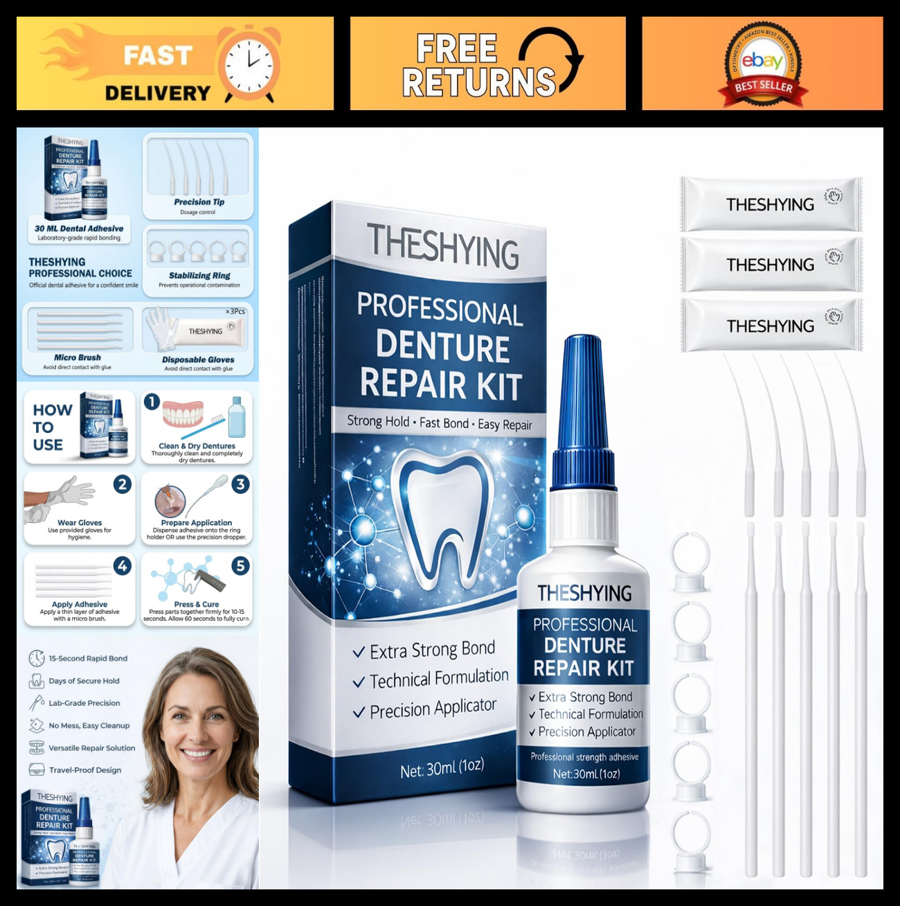 Professional Dental Lab Instant Bonding Glue for Dentures & Repairs – Fast-Setti