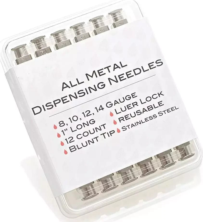 12 Pack – Dispensing Needle 1 – All Metal, Stainless Steel Blunt Tip Luer Lock