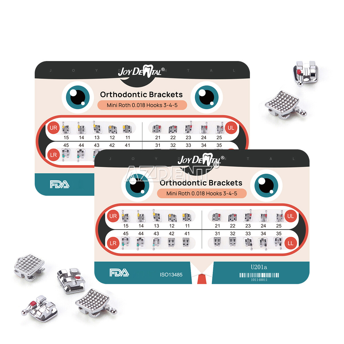 AZDENT Dental Orthodontic Bracket Braces Mini Slot MBT Roth .022/.018 Hooks 345