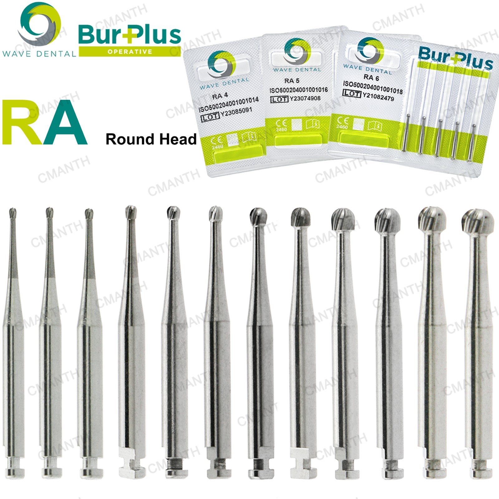 WAVE Tungsten Carbide Burs Dental Round Latch Carbide Bur RA 1-10 For Slow Speed