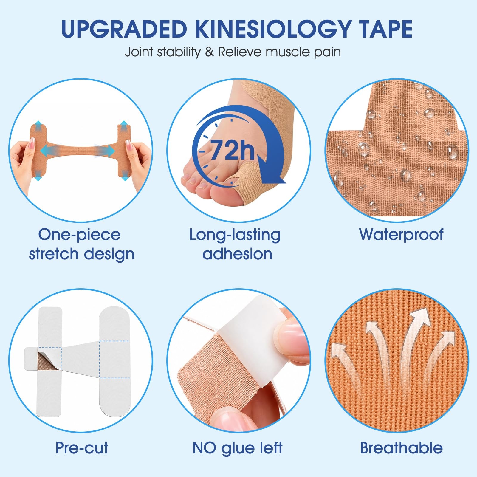 Bunion Corrector Kinesiology Tape for Women & Men, Precut One Size, Skin Tone