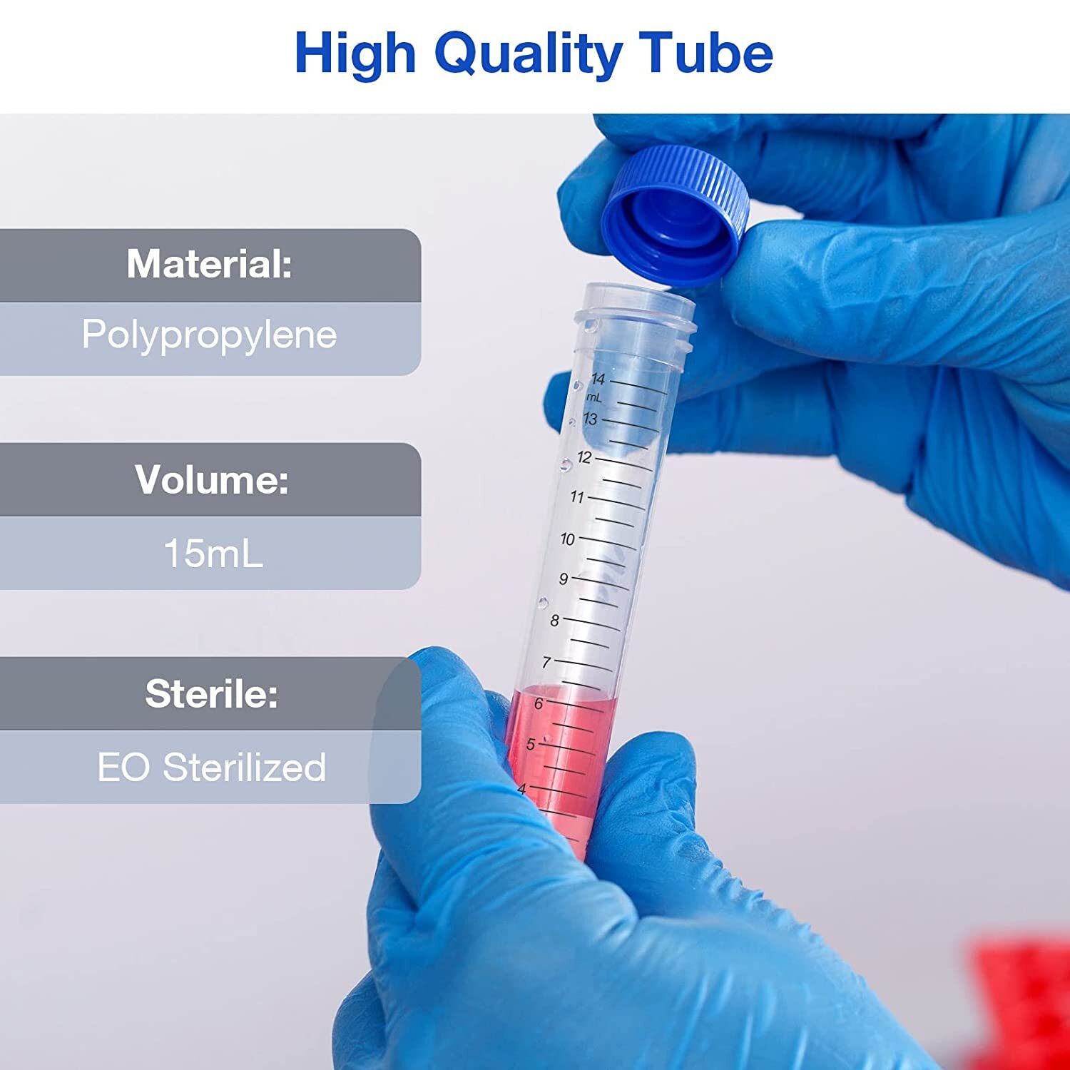 5000pcs 15mL EO Sterile Conical Centrifuge Tubes Plastic Screw Caps Mark Area US