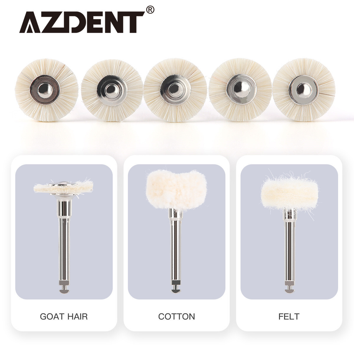 5Pcs/Pack Dental Goat Hair Polishing Brush Buffing Wheel 2.35mm for Rotary Tools