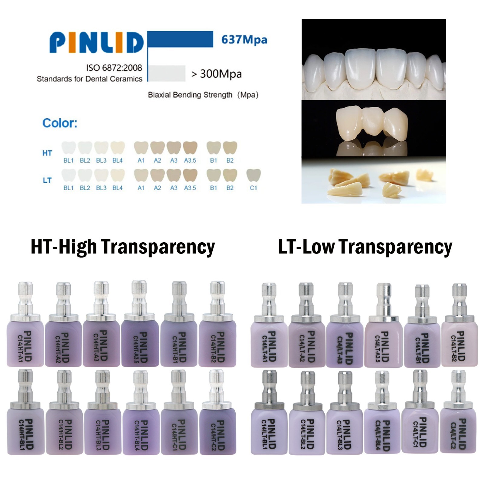 C14 Glass Ceramic Blocks HT LT Lithium Disilicate CAD/CAM Cerec Blocks 5Pcs/Box