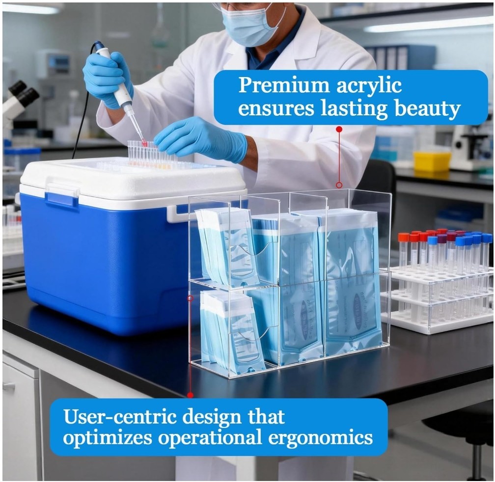 Sterilization Pouch Organizer –4-Compartment Acrylic Dispenser Holder,Wall Mount