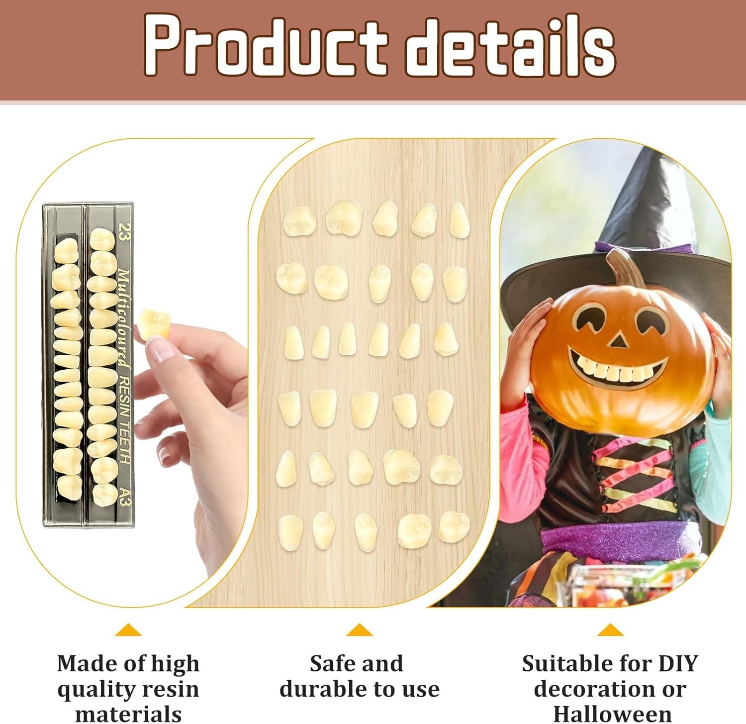 Synthetic Polymer Dentures – 56 Pcs in A3 Color for Realistic Halloween Looks