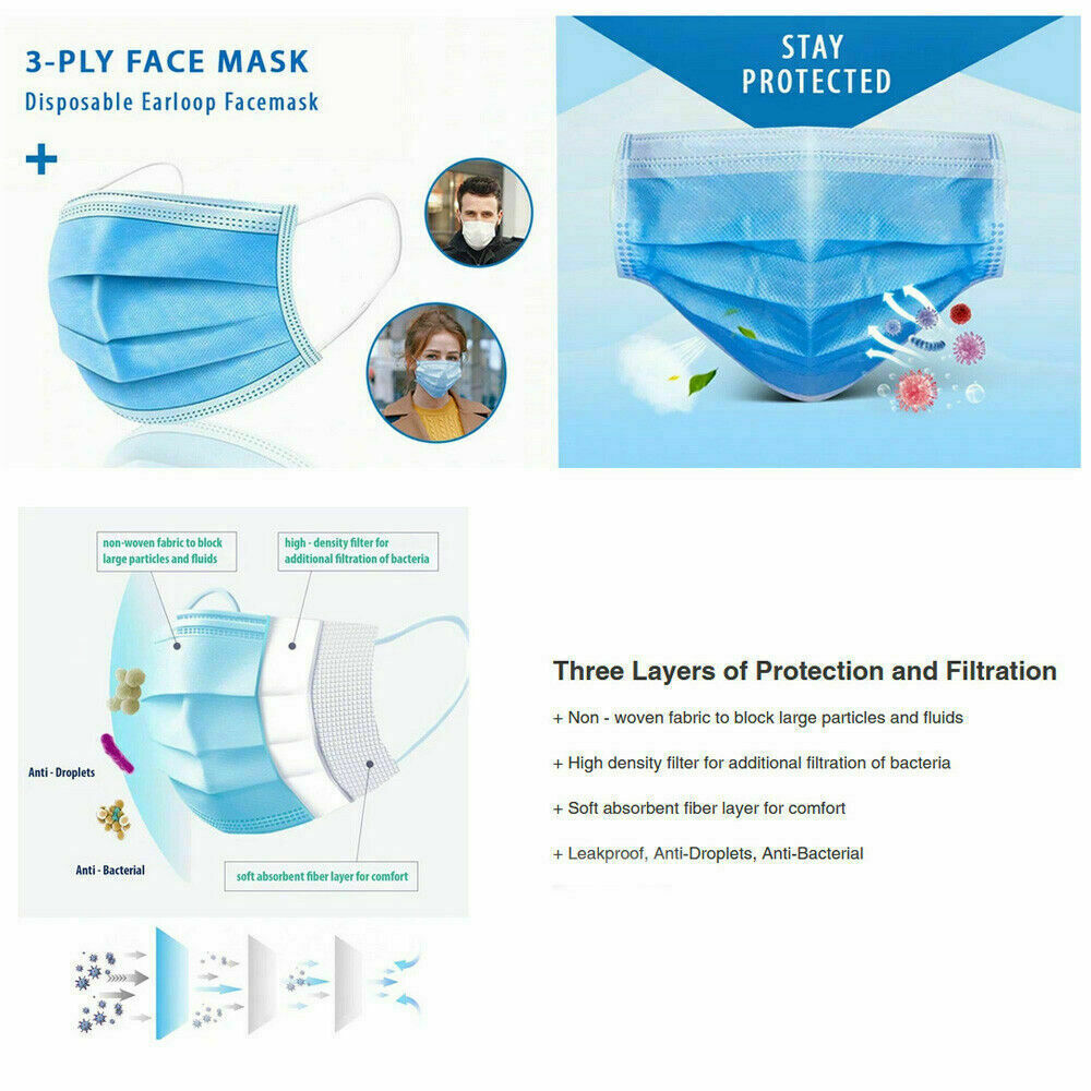 50 PCS Disposable Face Mask 3-Ply Non Medical Surgical Earloop Mouth Dust Cover