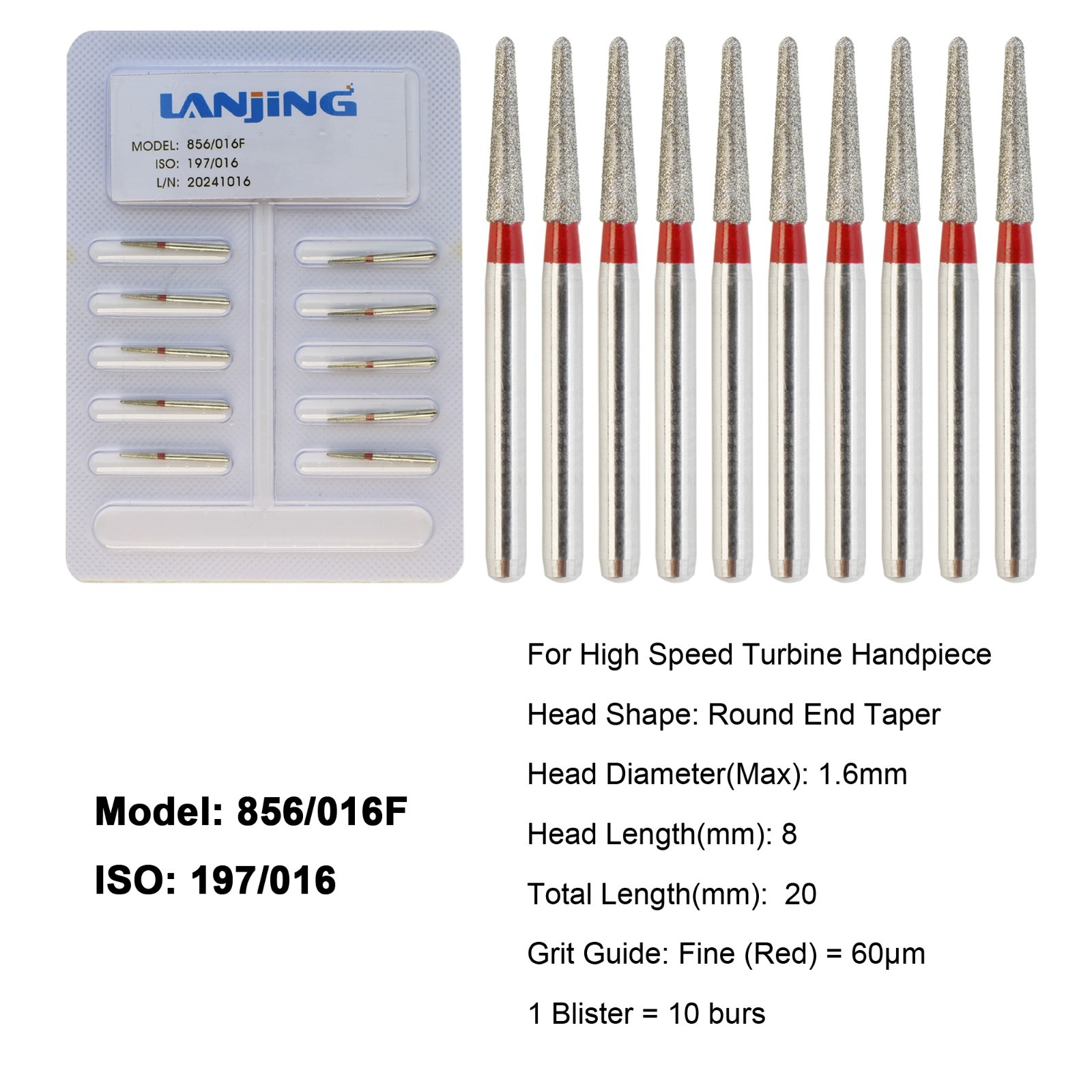 Dental Diamond Burs FG Round End Taper Bur Super Coarse Fine High Speed 856 850