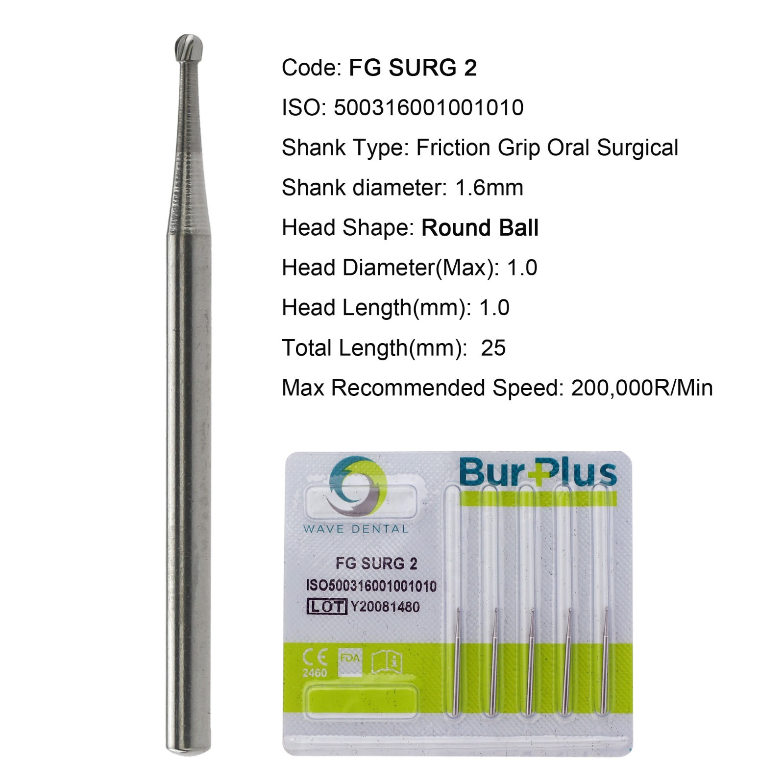 Wave Dental Carbide Burs Surgical FG SURG 25mm Round Friction Grip FG 6 4 8 19mm