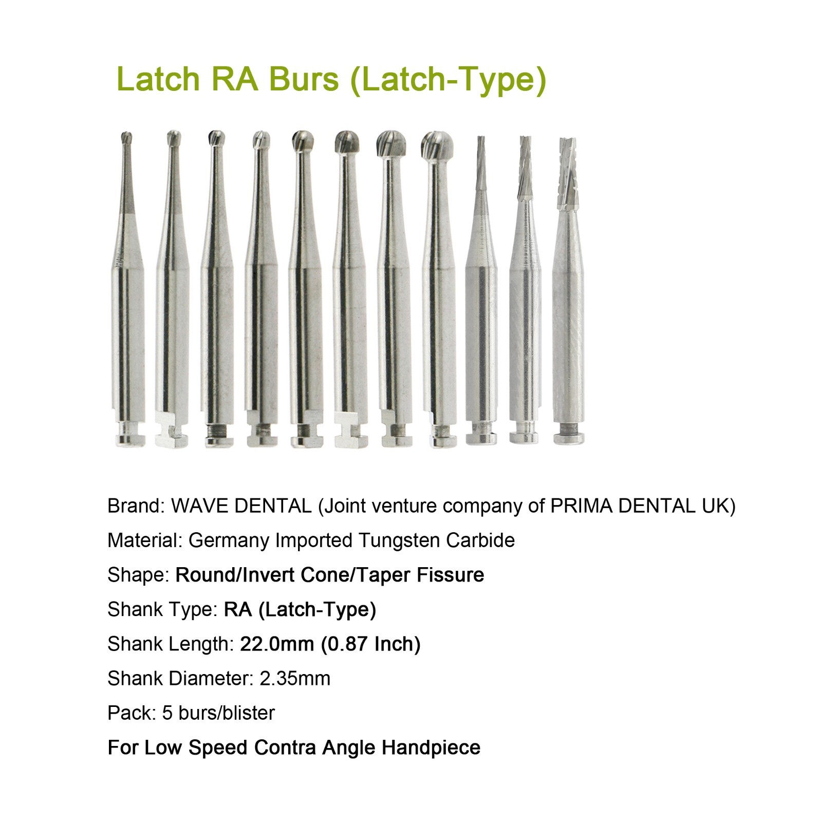 WAVE Dental Latch Carbide Burs Surgical RA SURG Round RA 2 4 6 8 557 Slow Speed