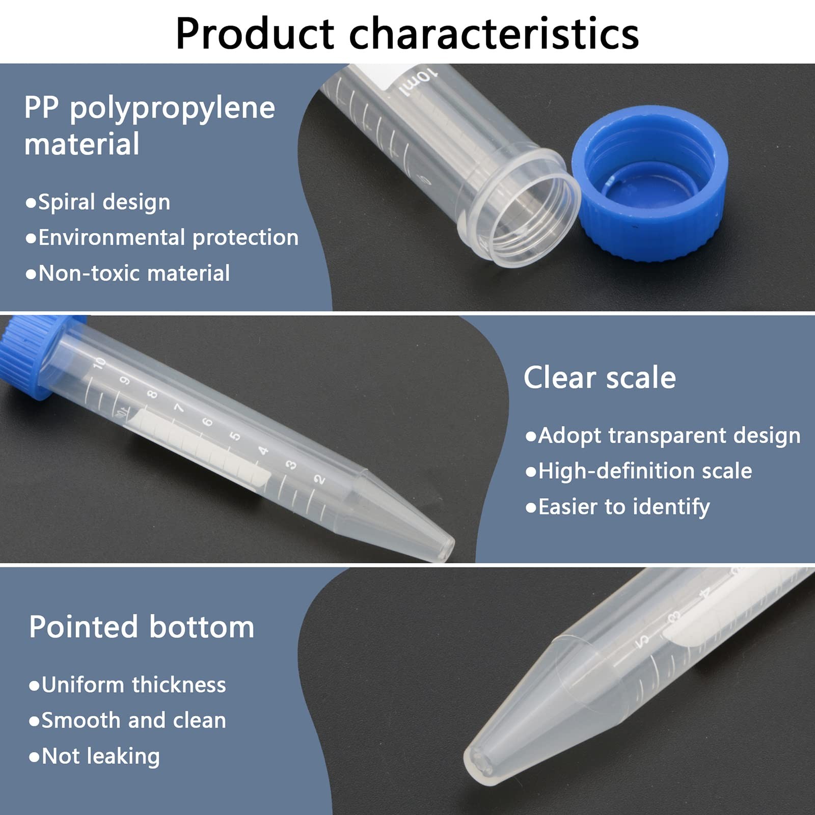 20-Pack 10ml Conical Centrifuge Tube with Blue Screw Cap Clear Graduation