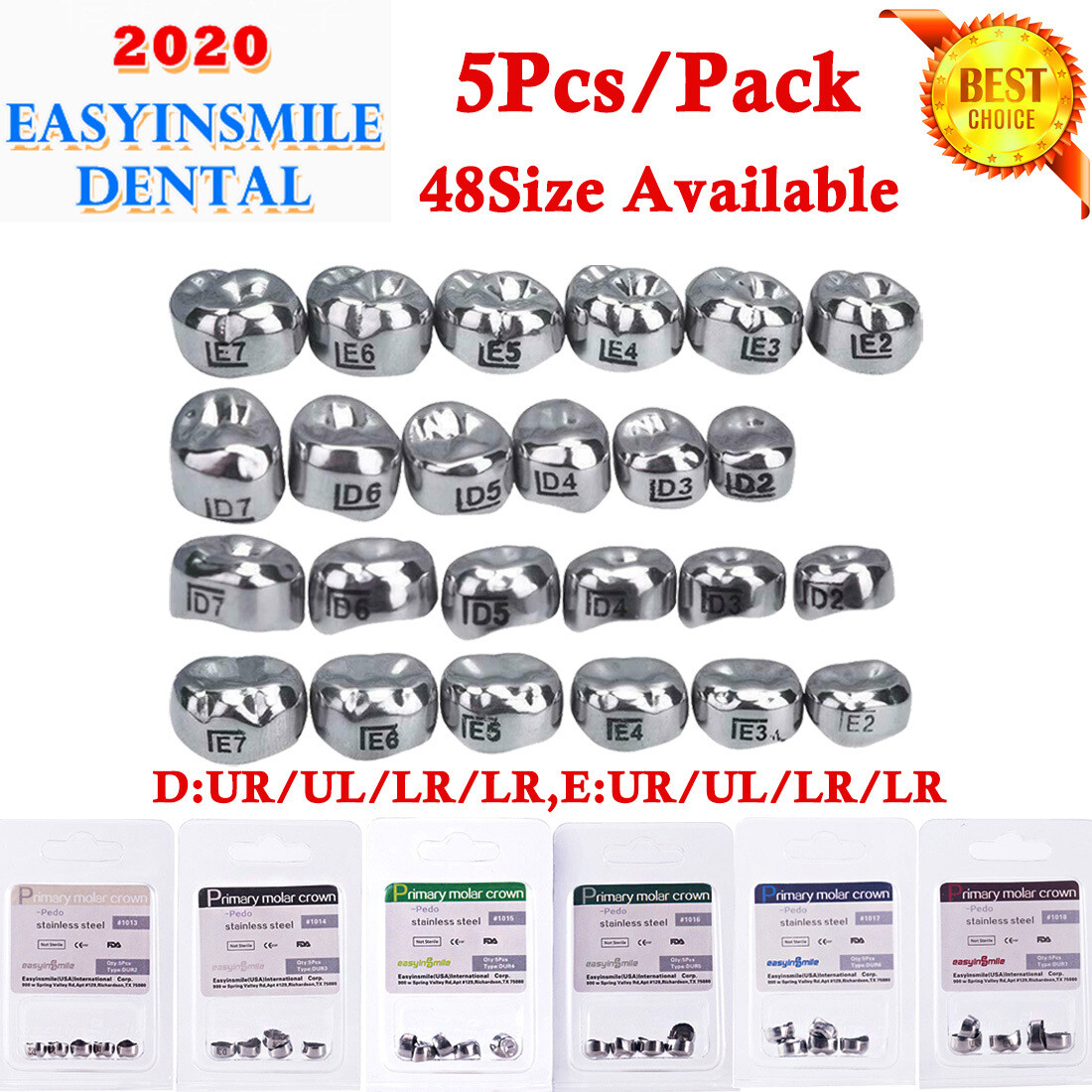 US 5Pc niños molares corona dental preformada coronas molares temporales 48 tipo