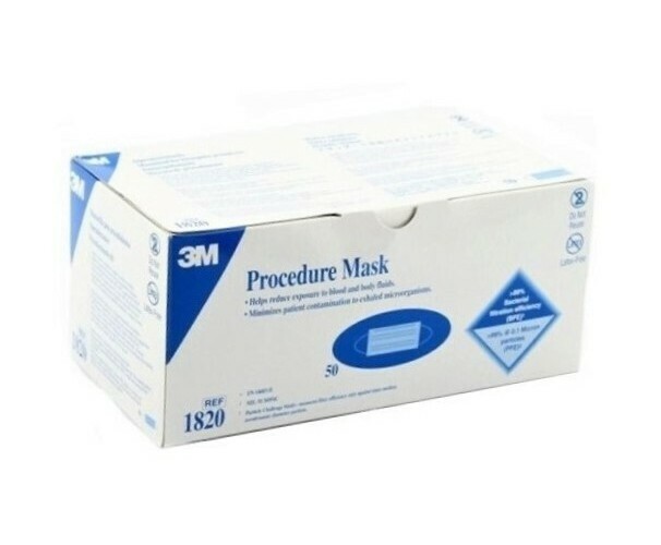 *50-Pieces* 3M Procedure Face Mask Reduces Fluid & Microorganisms Exposure 1820