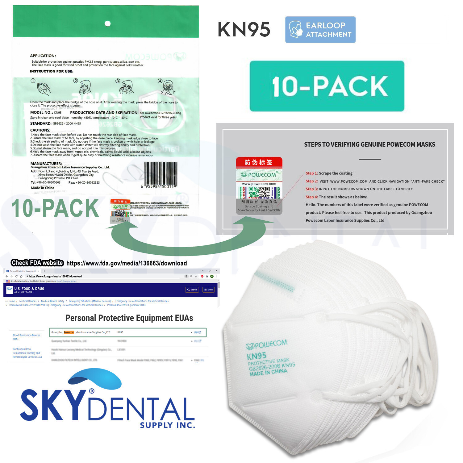 10/Pack 95-KN Masks Respirator Mouth Protective KN95 Face Mask