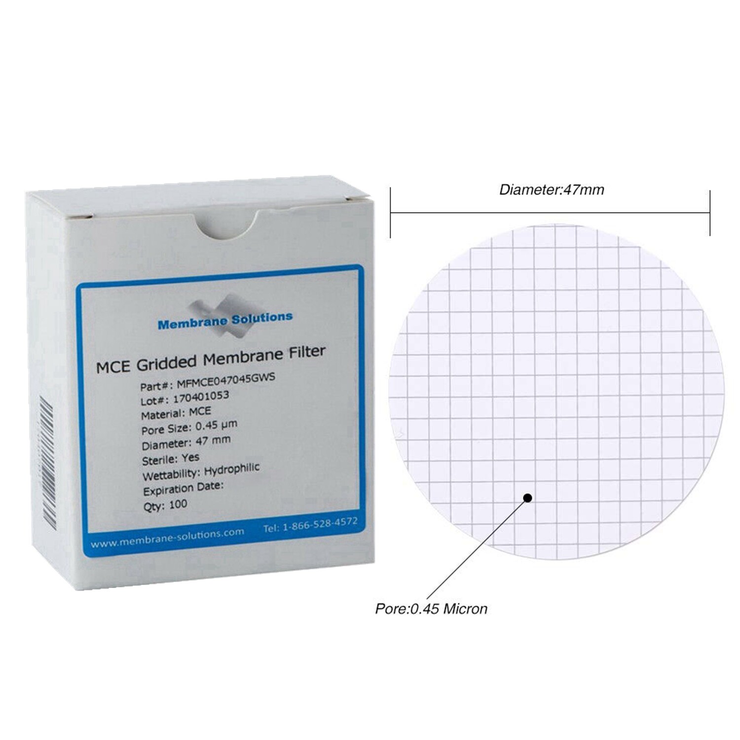 Mixed Cellulose Ester MCE Membrane Filter Grid,Hydrophobic 0.45µm 47mm,6000pcs